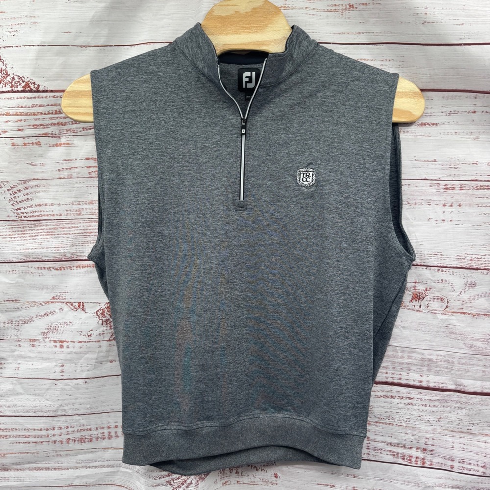 Footjoy Golf Vest Mens Large Quarter Zip Sleeveless‎ Grey Pullover Performance